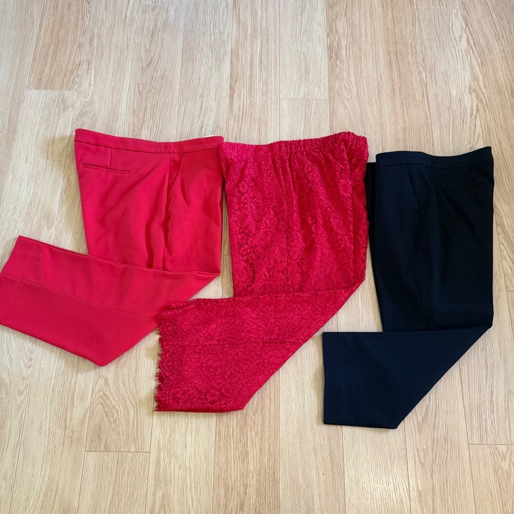 J.Crew Pants Trouser Bundle Women 18 Red Black Kate Straight Leg Floral Lace